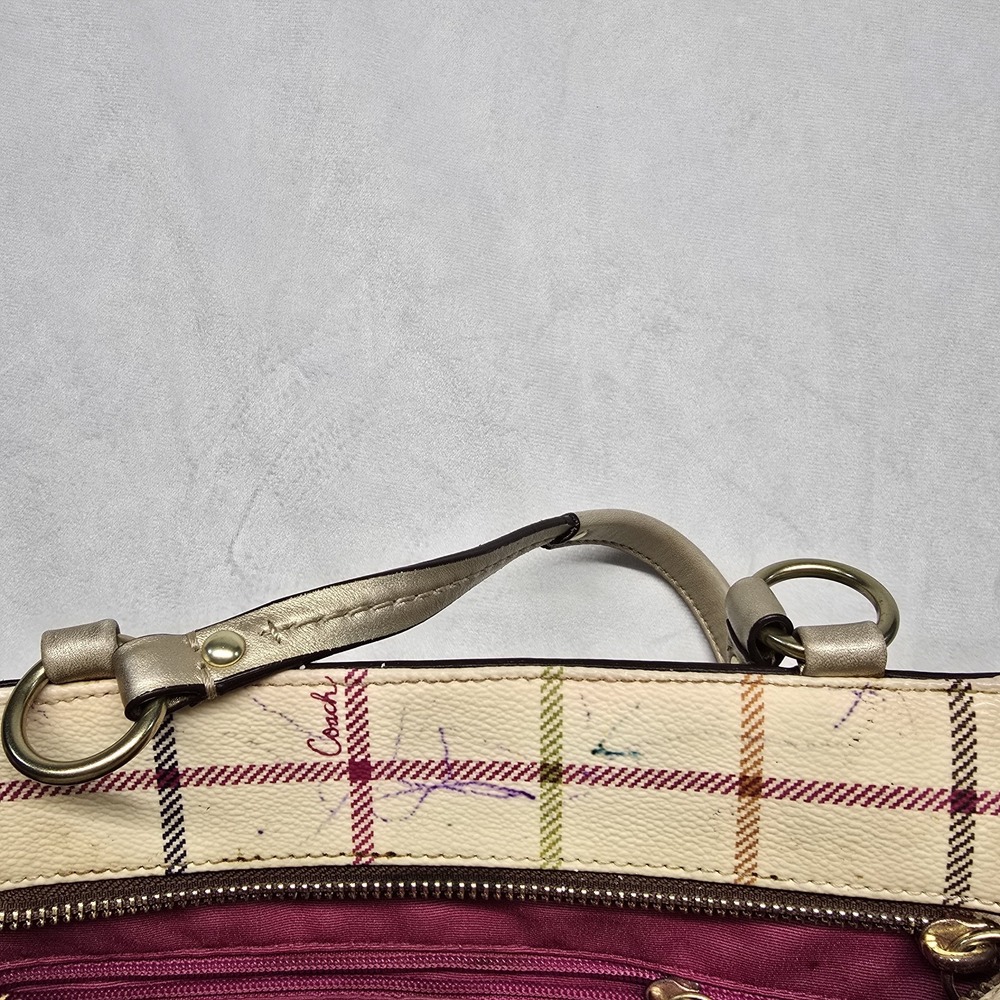 Coach Heritage Plaid Bag Tote Purse brown Stripe 13032 *read* - Picture 4 of 11